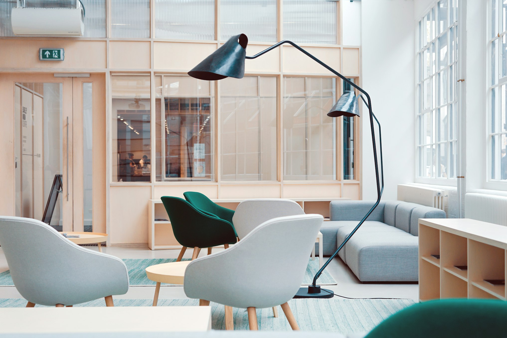 Minimalist modern office area, wood and white space creating a comfortable work atmosphere